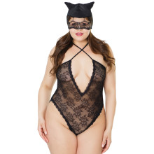 Coquette Lace Kitty Teddy with Mask Plus Size