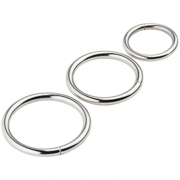 Spartacus Metal Cock Ring Pack of 3  product on a dildo 2